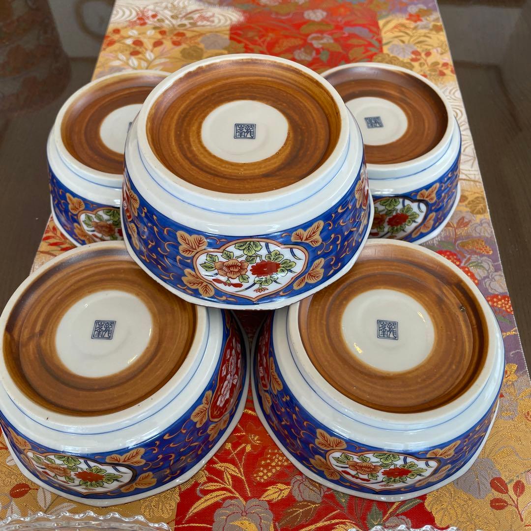 新品①三洋陶器　龍峰窯　金彩古伊万里　中鉢揃　５客②HOYAクリスタル中皿　5枚