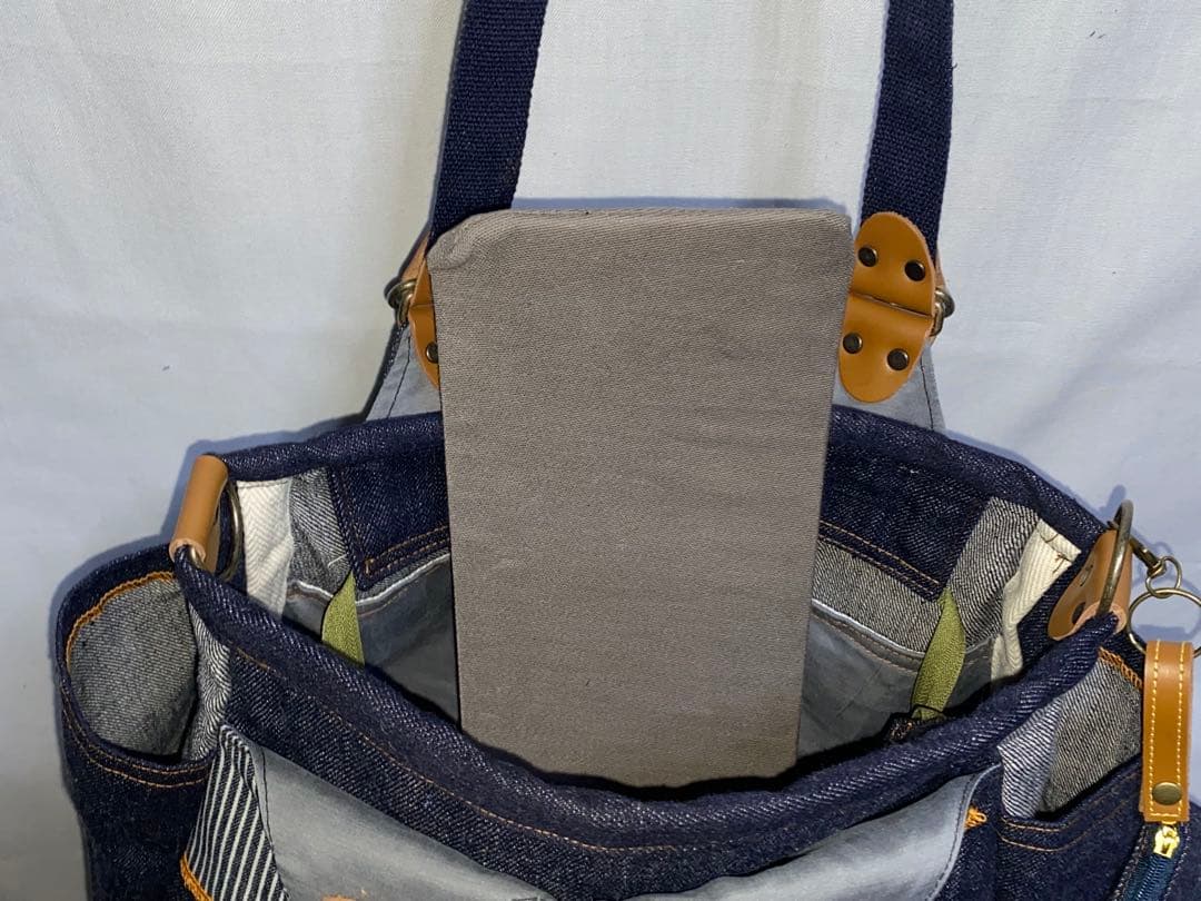 パグ☆岡山デニム☆特大ワッペン&ステンシル☆パグ☆4wayあおりバッグ