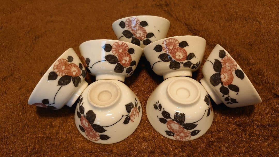 李朝　白磁　粉彩　煎茶碗　茶道具　蔵出し　７客