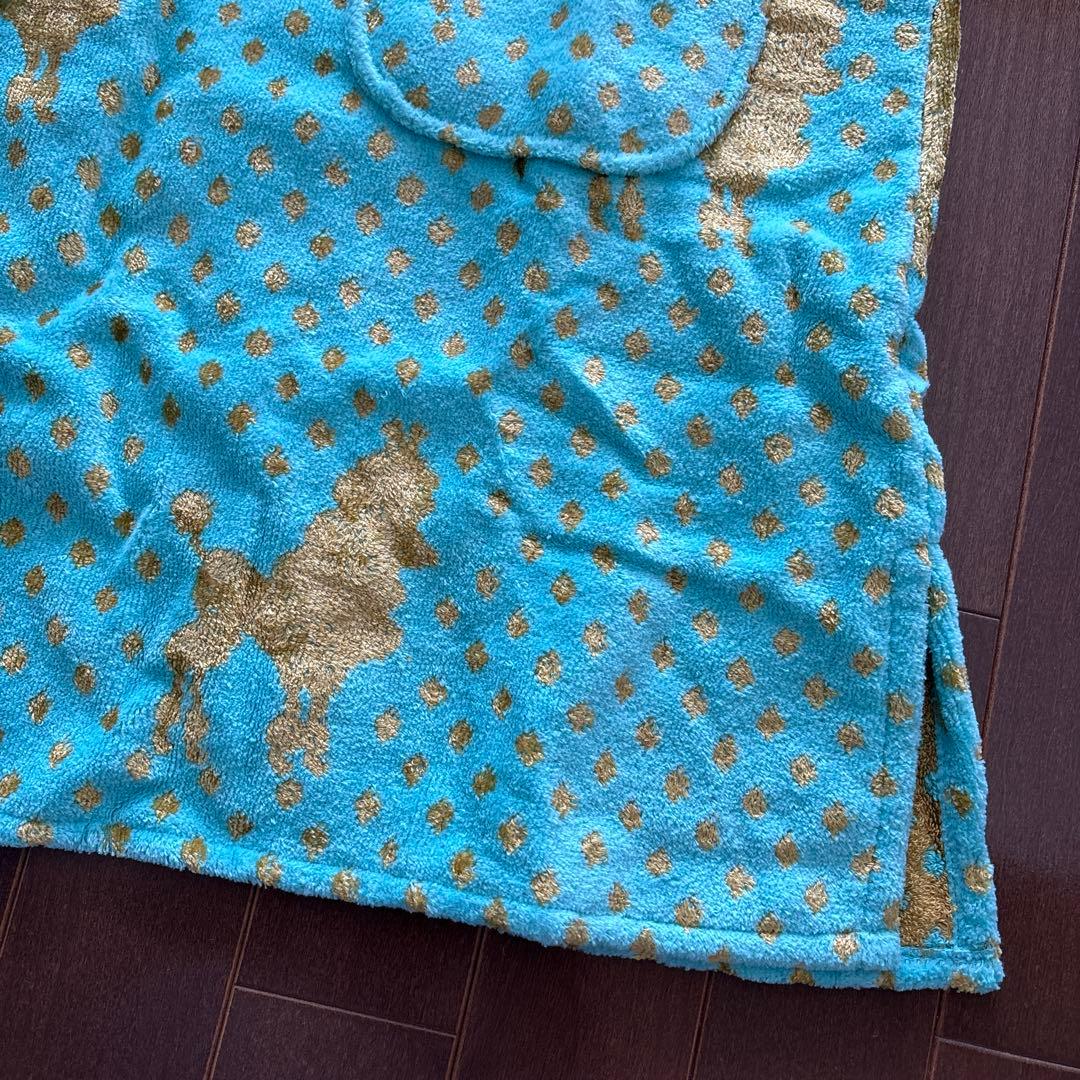 未使用　タオルサロン　カラカラ　エプロン　プードル　ドット　水色　ゴールド系