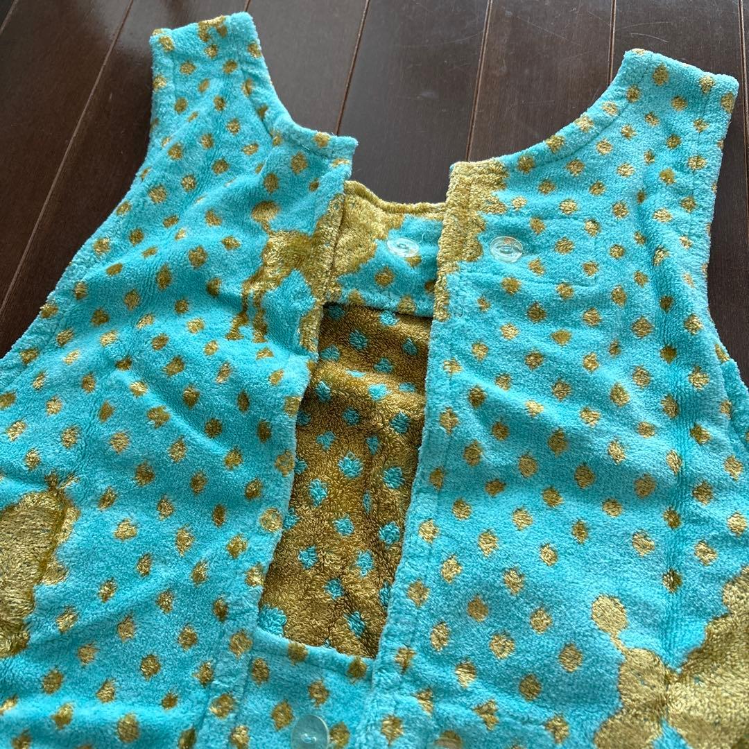 未使用　タオルサロン　カラカラ　エプロン　プードル　ドット　水色　ゴールド系