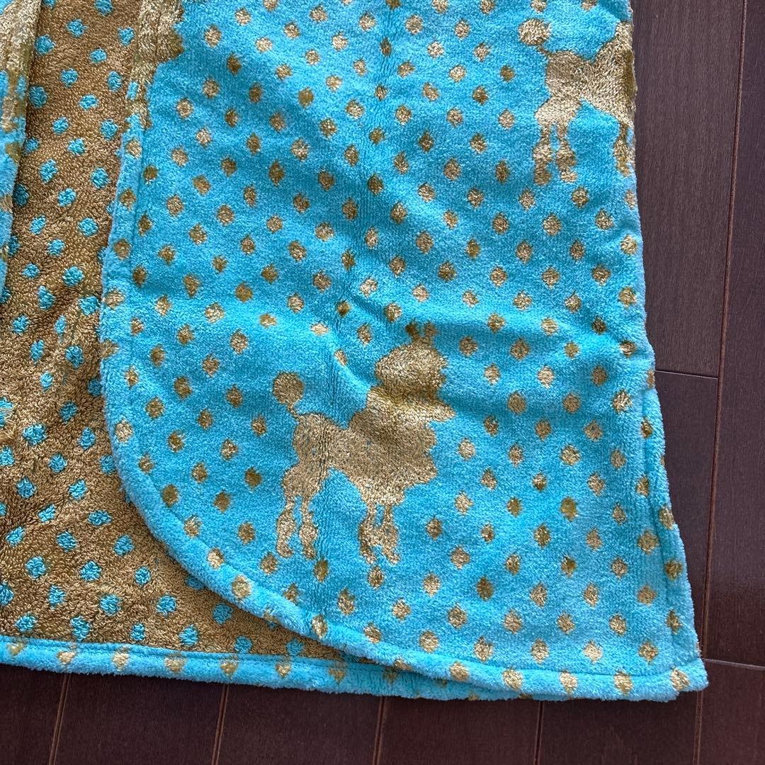 未使用　タオルサロン　カラカラ　エプロン　プードル　ドット　水色　ゴールド系