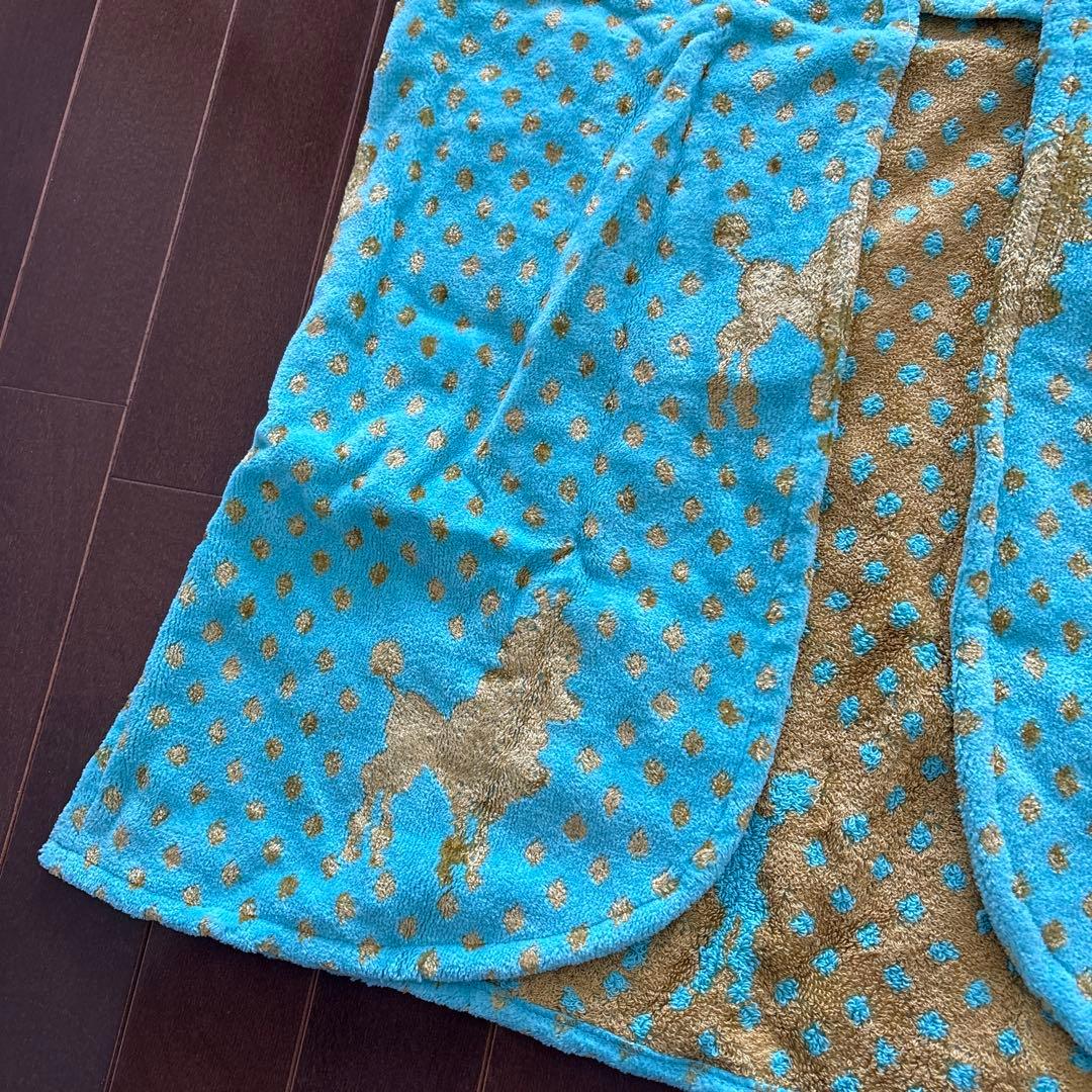 未使用　タオルサロン　カラカラ　エプロン　プードル　ドット　水色　ゴールド系