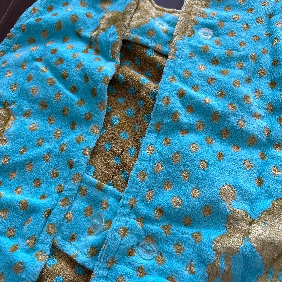 未使用　タオルサロン　カラカラ　エプロン　プードル　ドット　水色　ゴールド系