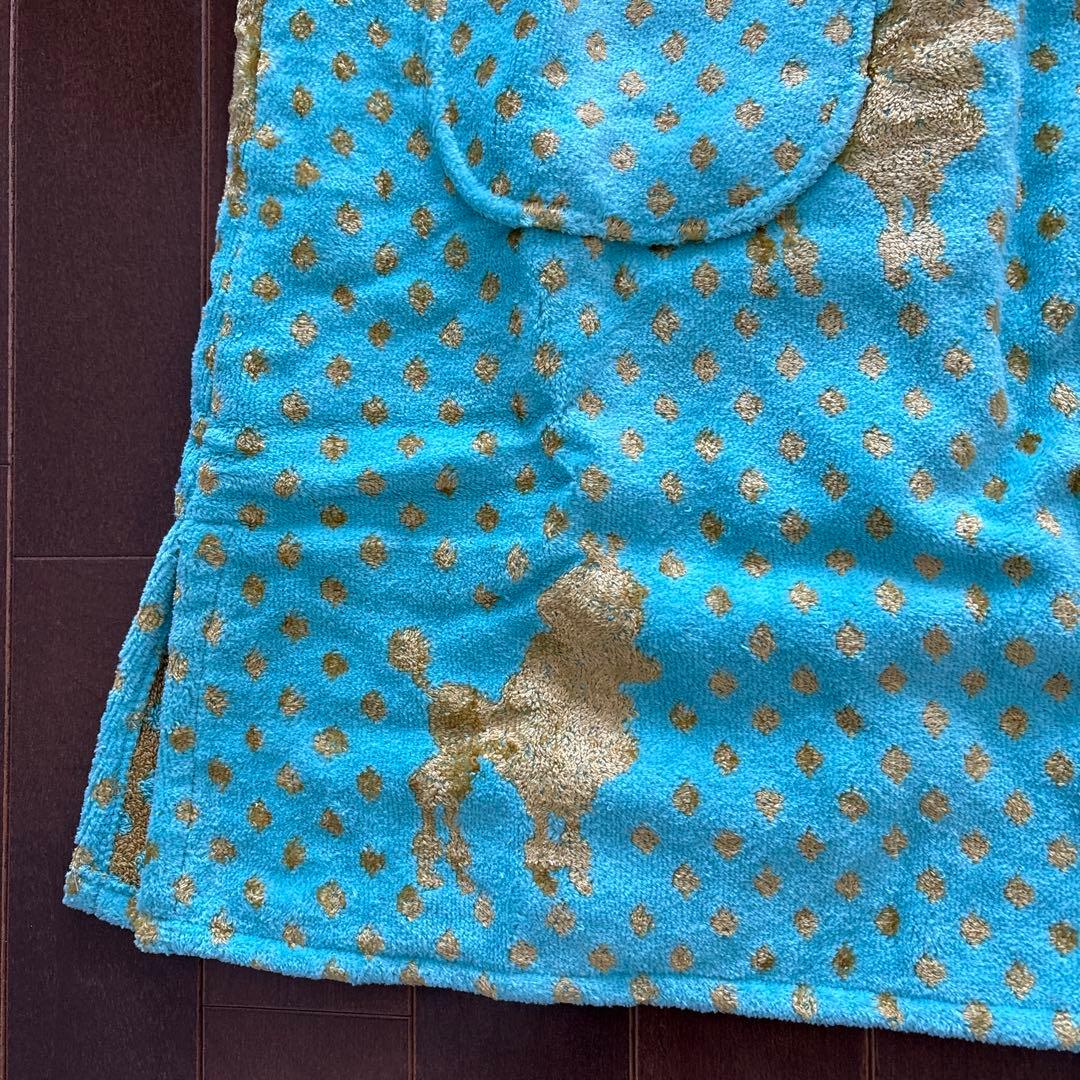 未使用　タオルサロン　カラカラ　エプロン　プードル　ドット　水色　ゴールド系