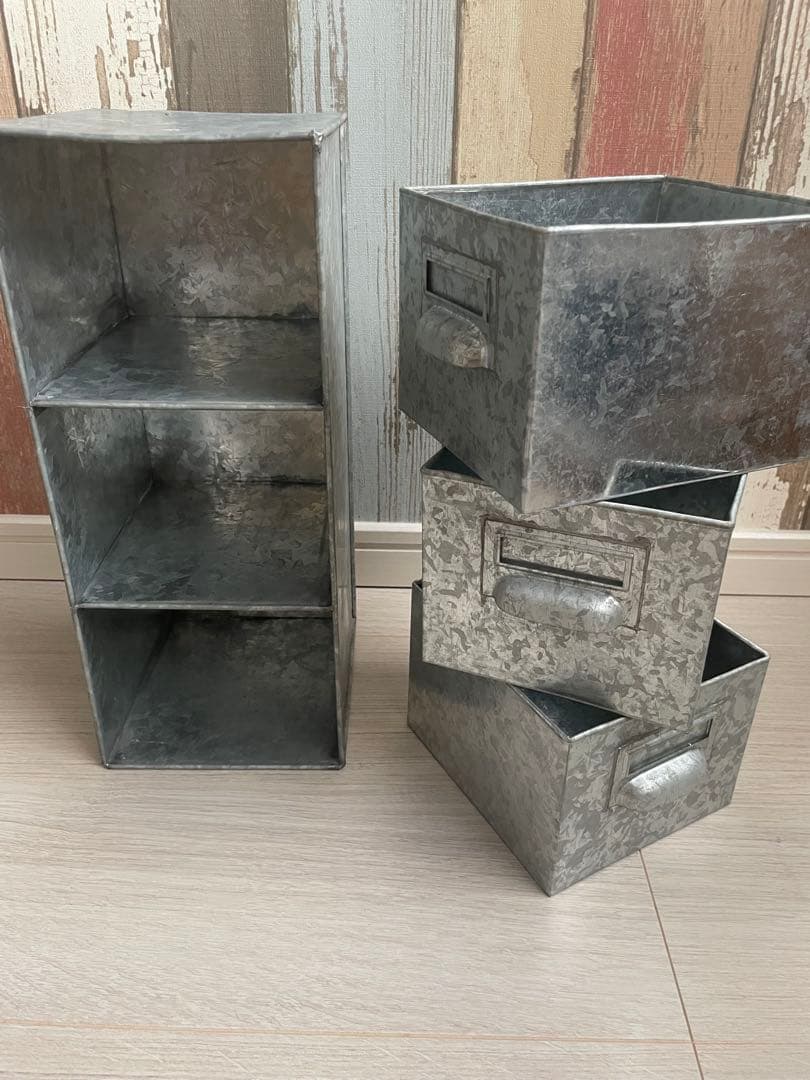 ブリキ　3段ボックス　小物入れ　アンティーク