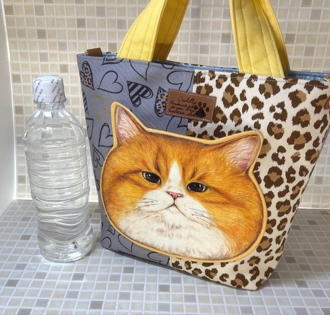 ゆ*ら様 コヤンイサムチョン★ ハチワレ猫ポケットのトートバッグ　ハート×レオパ