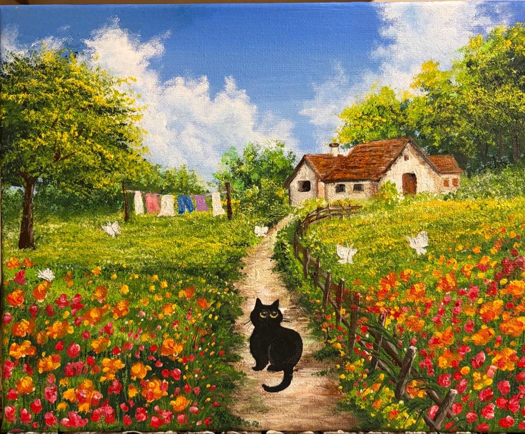 風景画　アクリル絵画　いっしょにあそぼぅ❤️