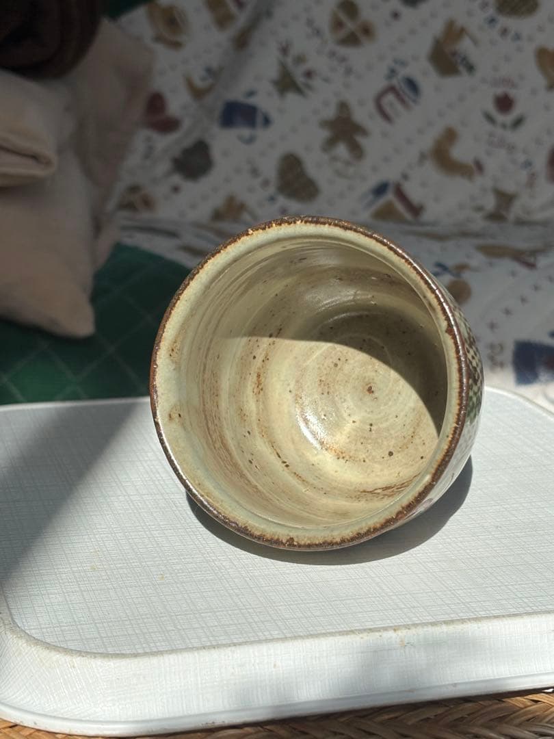 人間国宝　島岡達三 象嵌赤絵湯呑　益子焼　湯呑　ぐい呑