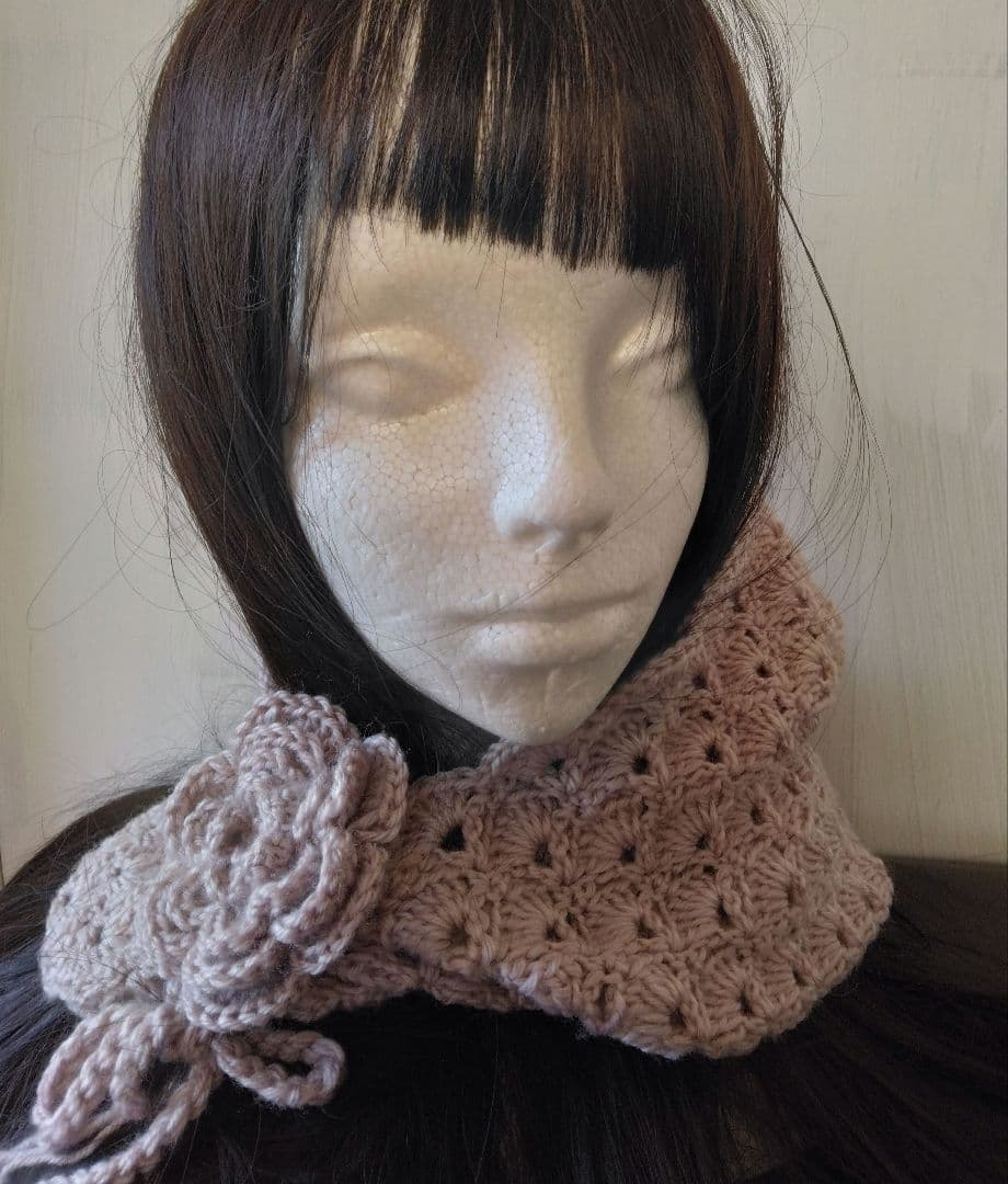 大きなお花つきグレーピンク？ボンネット風フード帽子アレンジ色々ハンドメイド