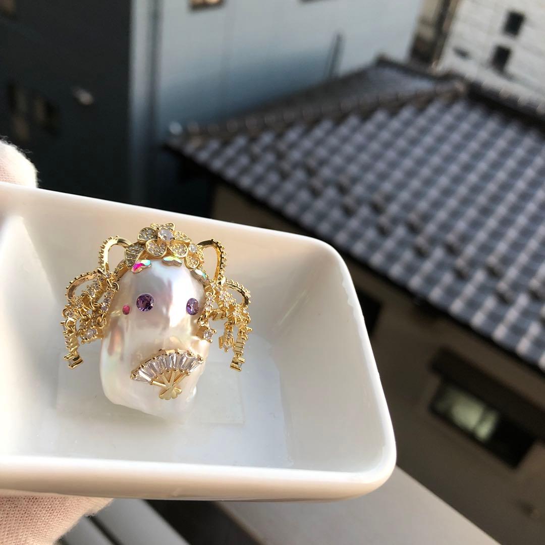 特大　白系虹色花妖精　本真珠淡水バロックパールネックレスペンダントトップ