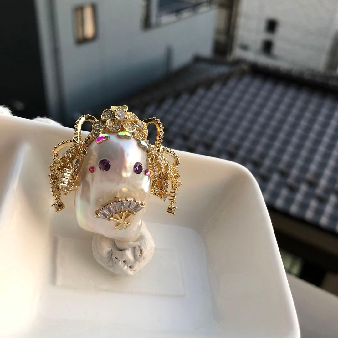 特大　白系虹色花妖精　本真珠淡水バロックパールネックレスペンダントトップ