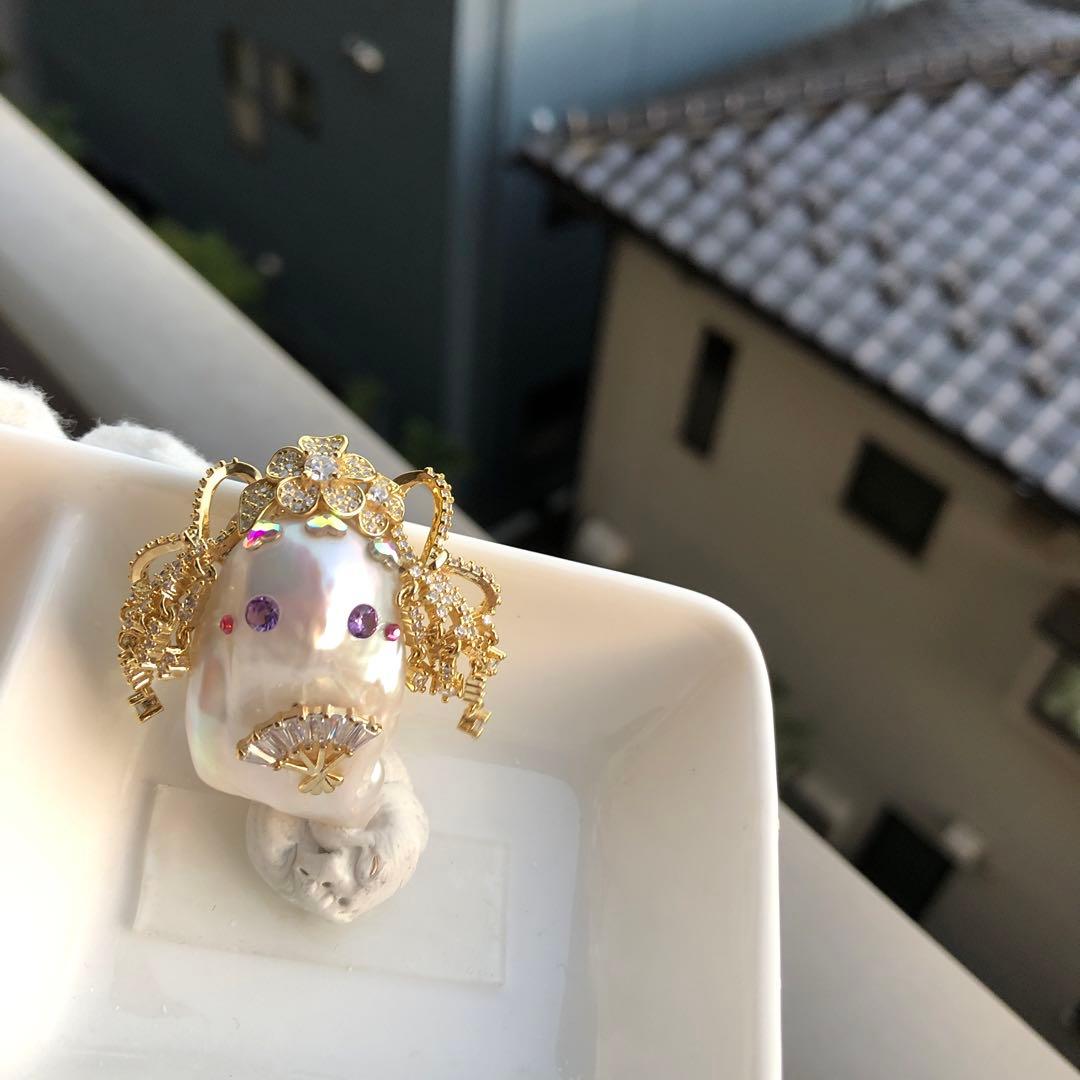 特大　白系虹色花妖精　本真珠淡水バロックパールネックレスペンダントトップ