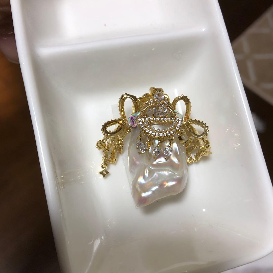 特大　白系虹色花妖精　本真珠淡水バロックパールネックレスペンダントトップ