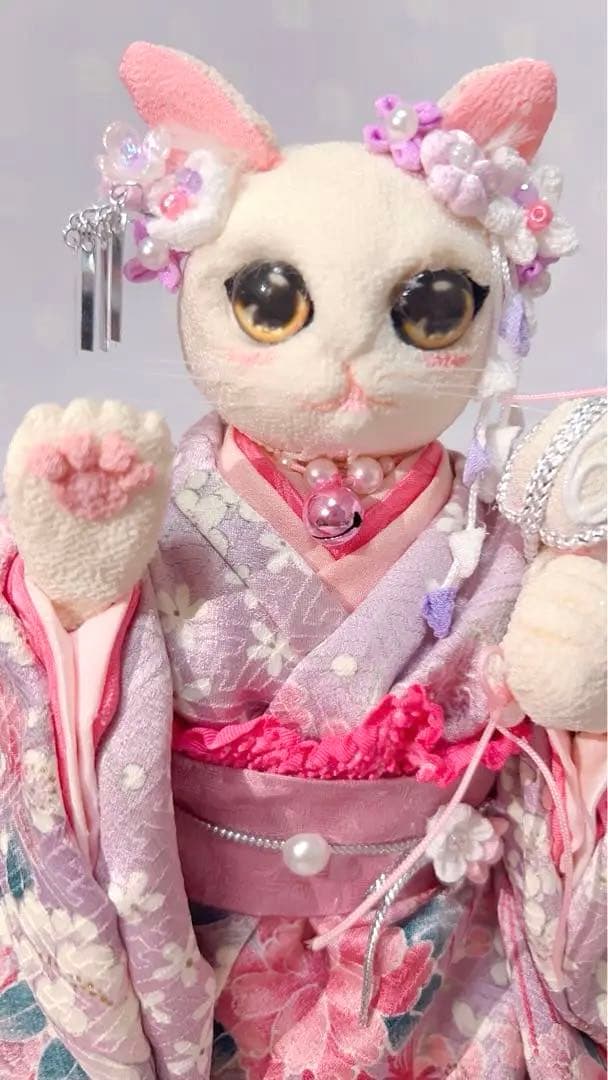 招き猫　ちりめん細工　つまみ細工　ねこ人形