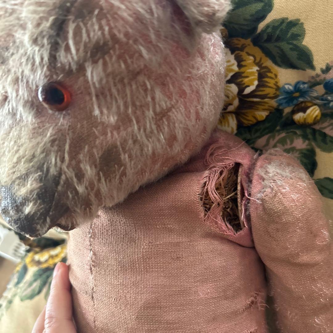 アンティークベア　フランスアンティーク　シャビィシック　ピンク色のベア