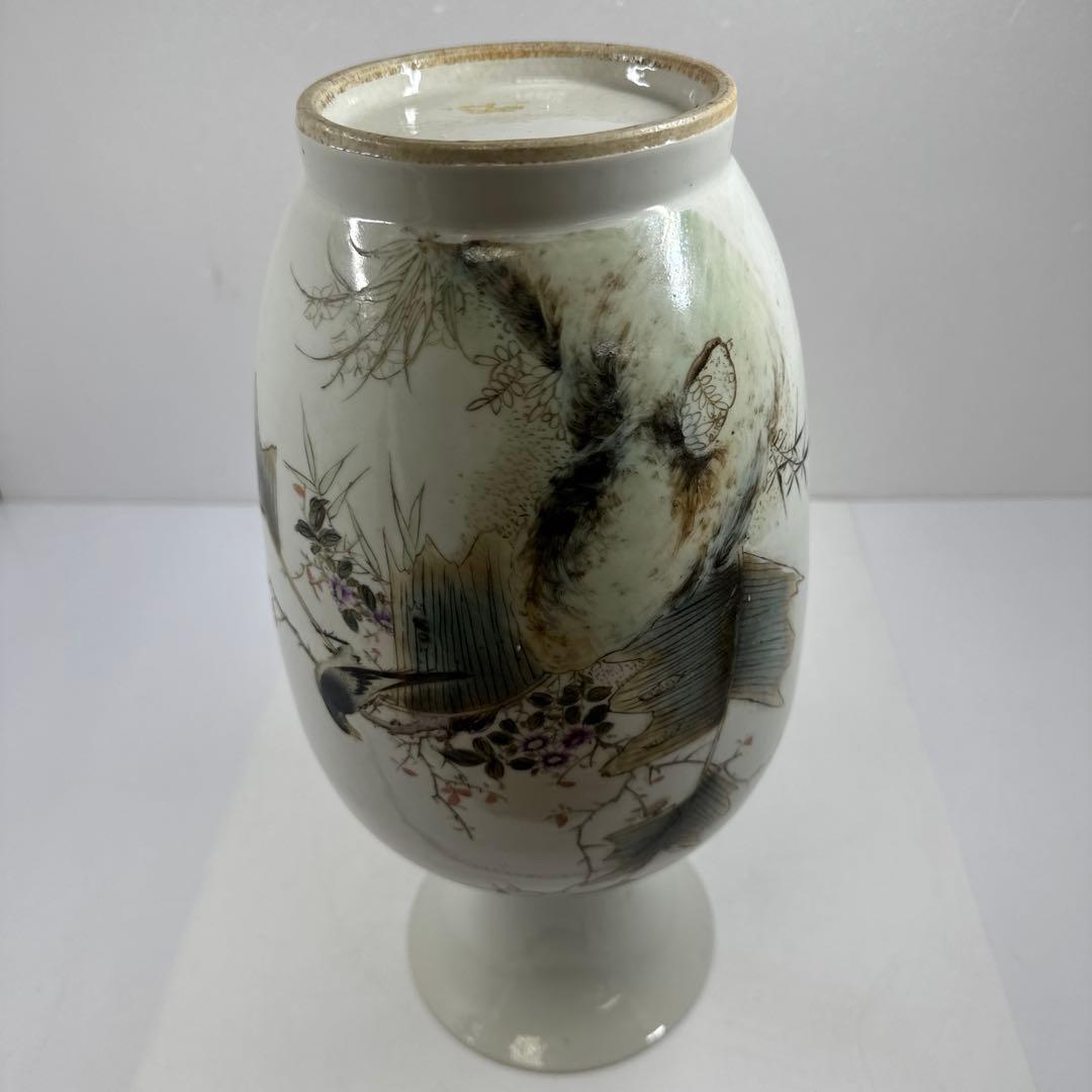 中国清時代　粉彩花鳥図花瓶　高さ35㎝　東Y7-0421②トヒコ