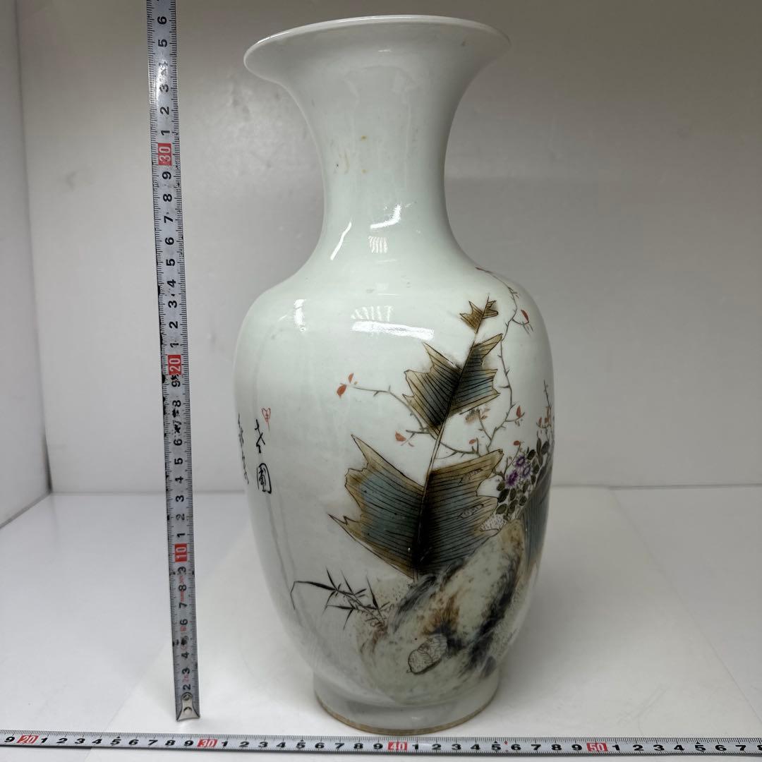 中国清時代　粉彩花鳥図花瓶　高さ35㎝　東Y7-0421②トヒコ