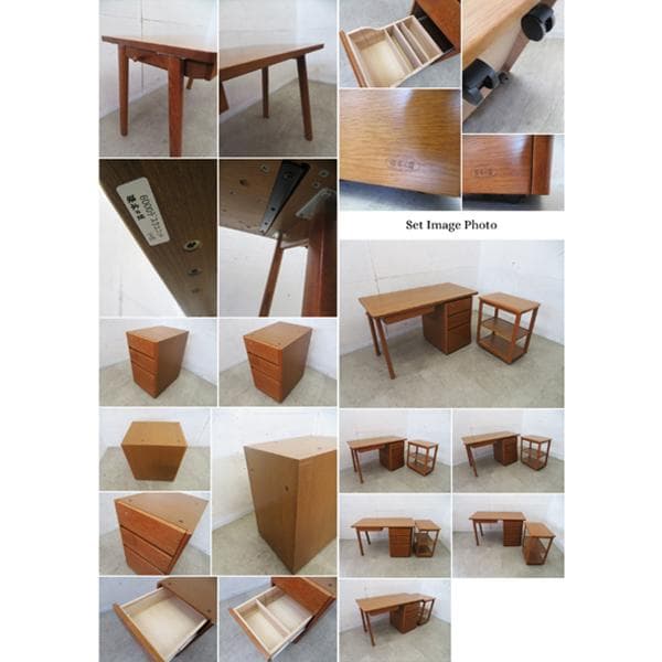 展示品■浜本工芸■ナラ無垢材■デスクセット■2点セット■デスク■移動袖■ワゴン■