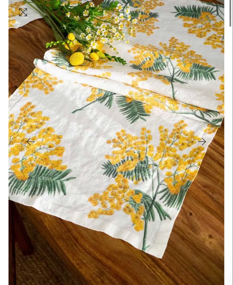 EU製 リネン テーブルランナー オリーブ柄 未使用 北欧風