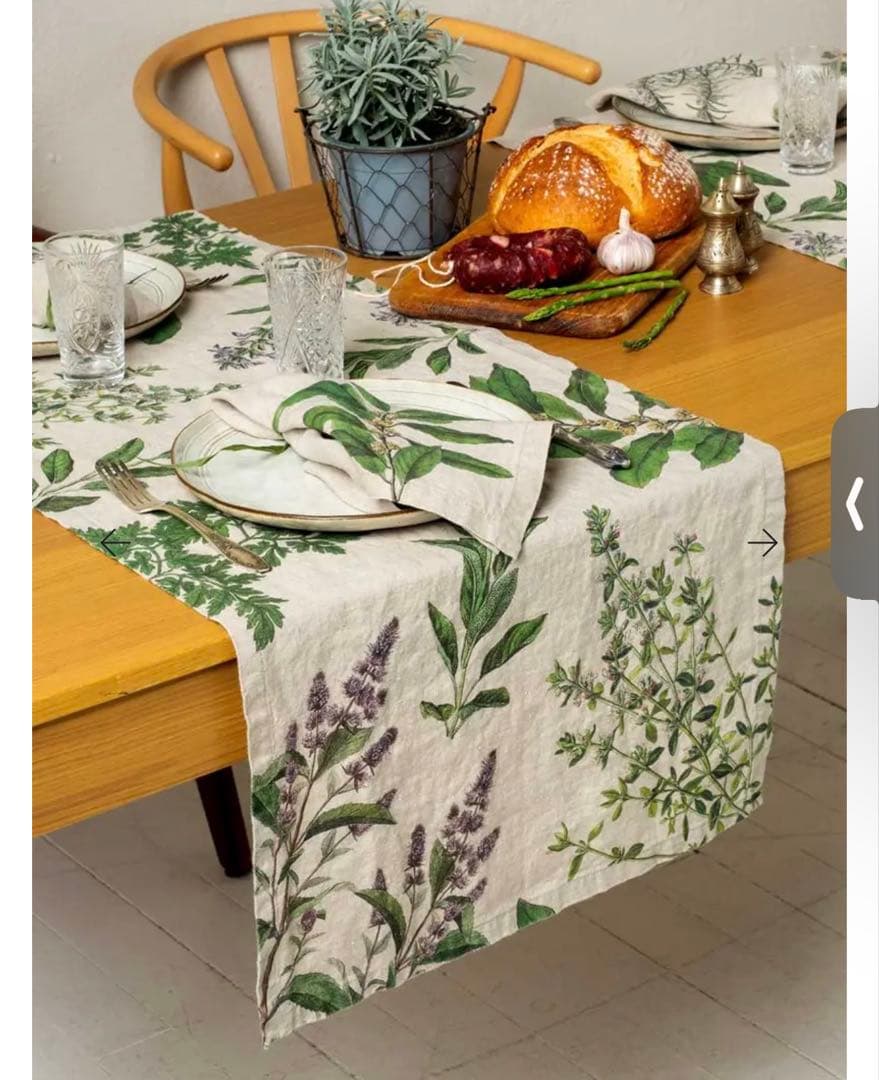 EU製 リネン テーブルランナー オリーブ柄 未使用 北欧風