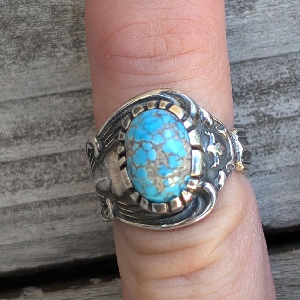 ハンドメイドのターコイズリング　インディアンジュエリー風　スプーンリング