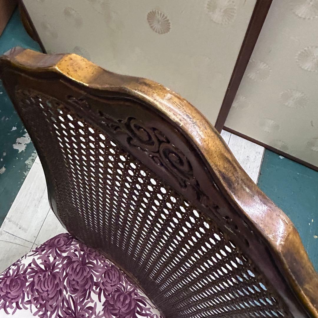 猫足 ダイニングチェア 座面着物リメイク 背ラタン