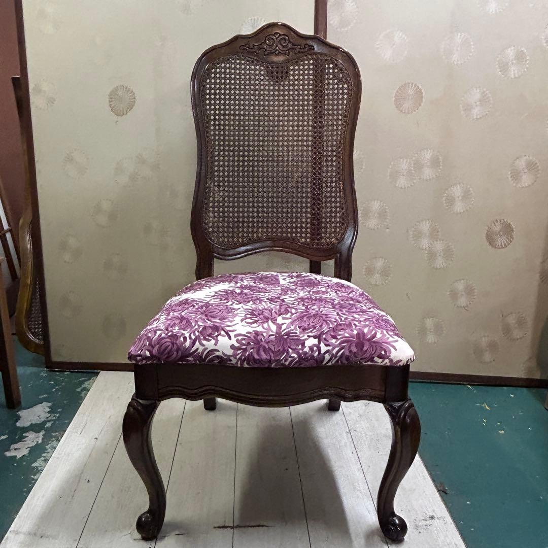 猫足 ダイニングチェア 座面着物リメイク 背ラタン