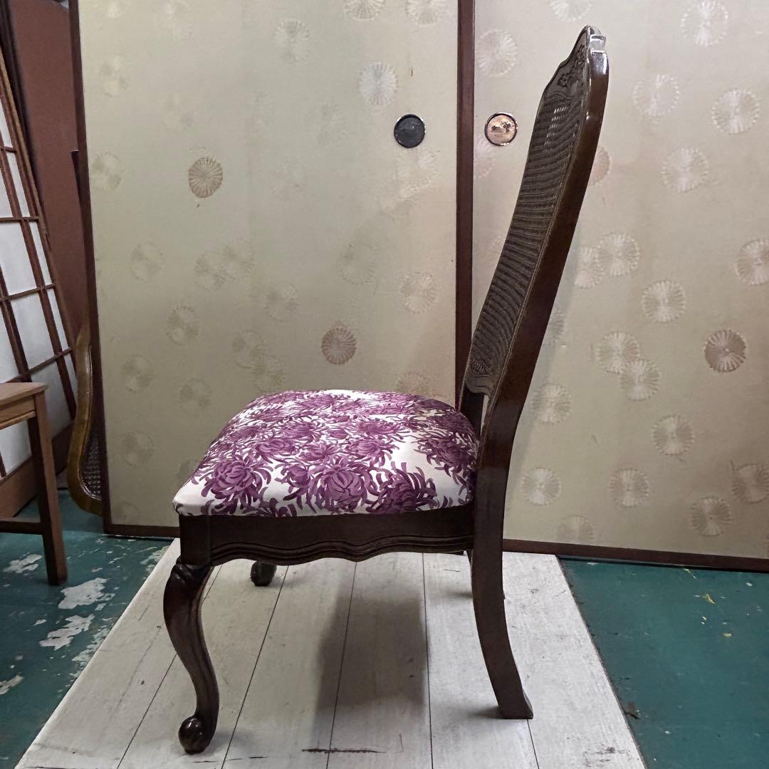 猫足 ダイニングチェア 座面着物リメイク 背ラタン