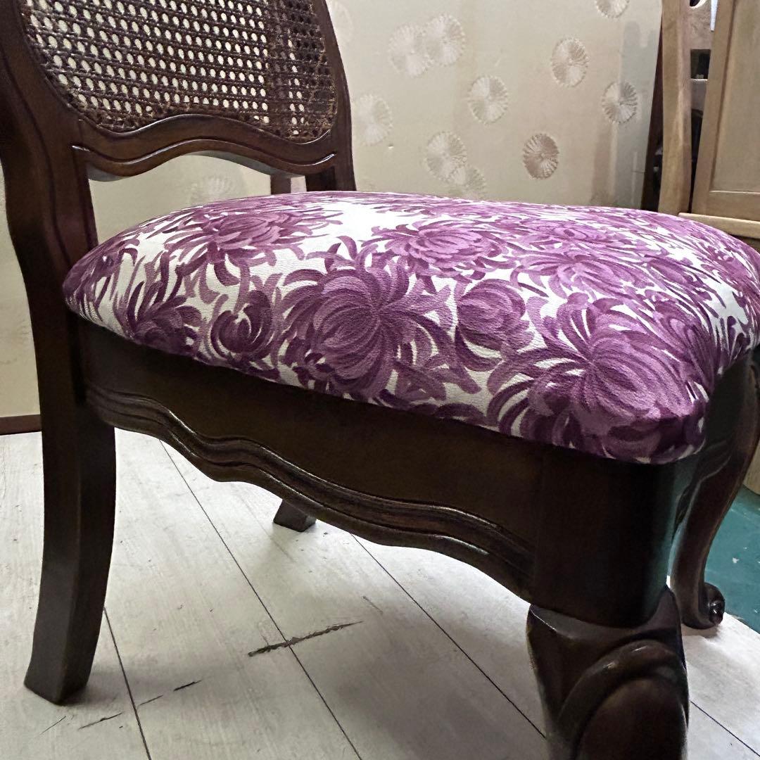 猫足 ダイニングチェア 座面着物リメイク 背ラタン