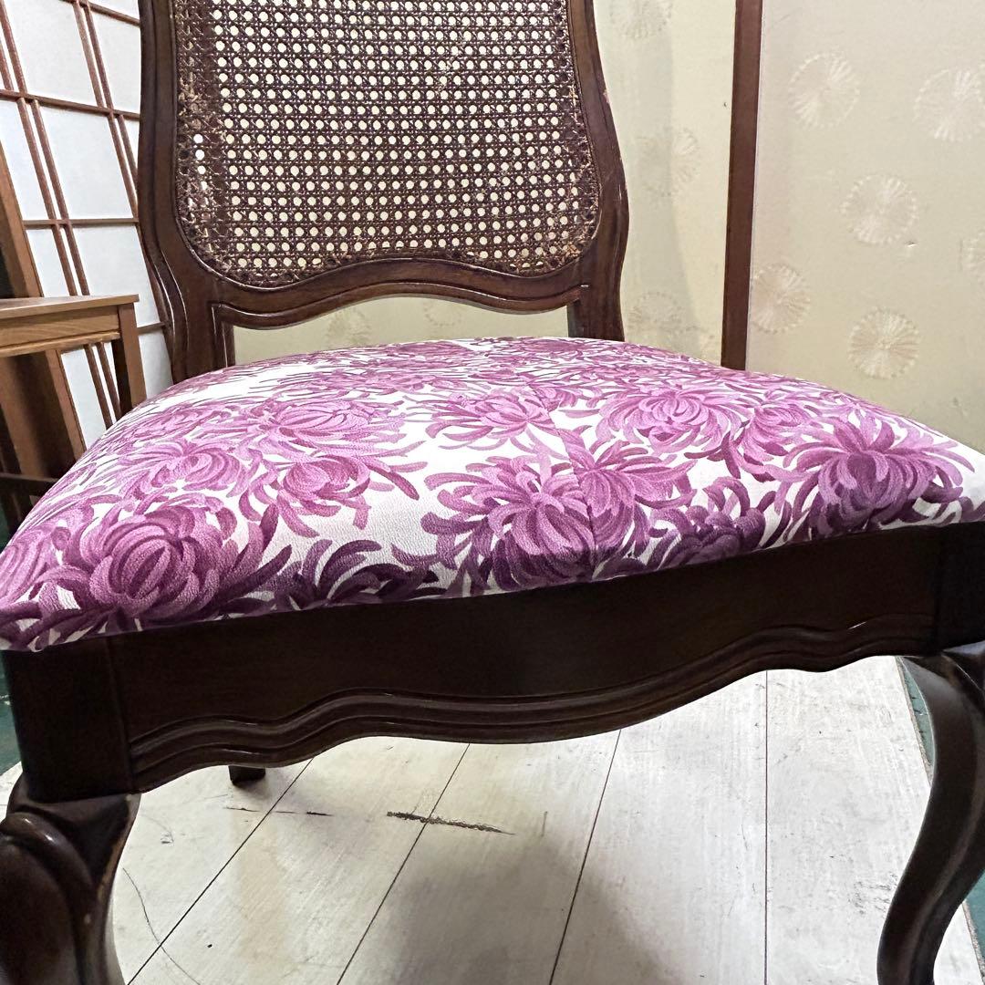 猫足 ダイニングチェア 座面着物リメイク 背ラタン