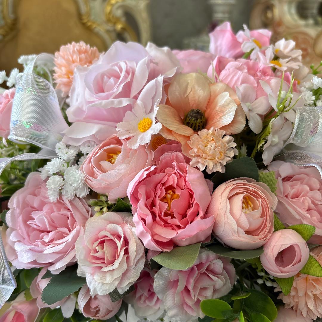 Mサイズ フラワーアレンジメント 造花 オーロラリボン