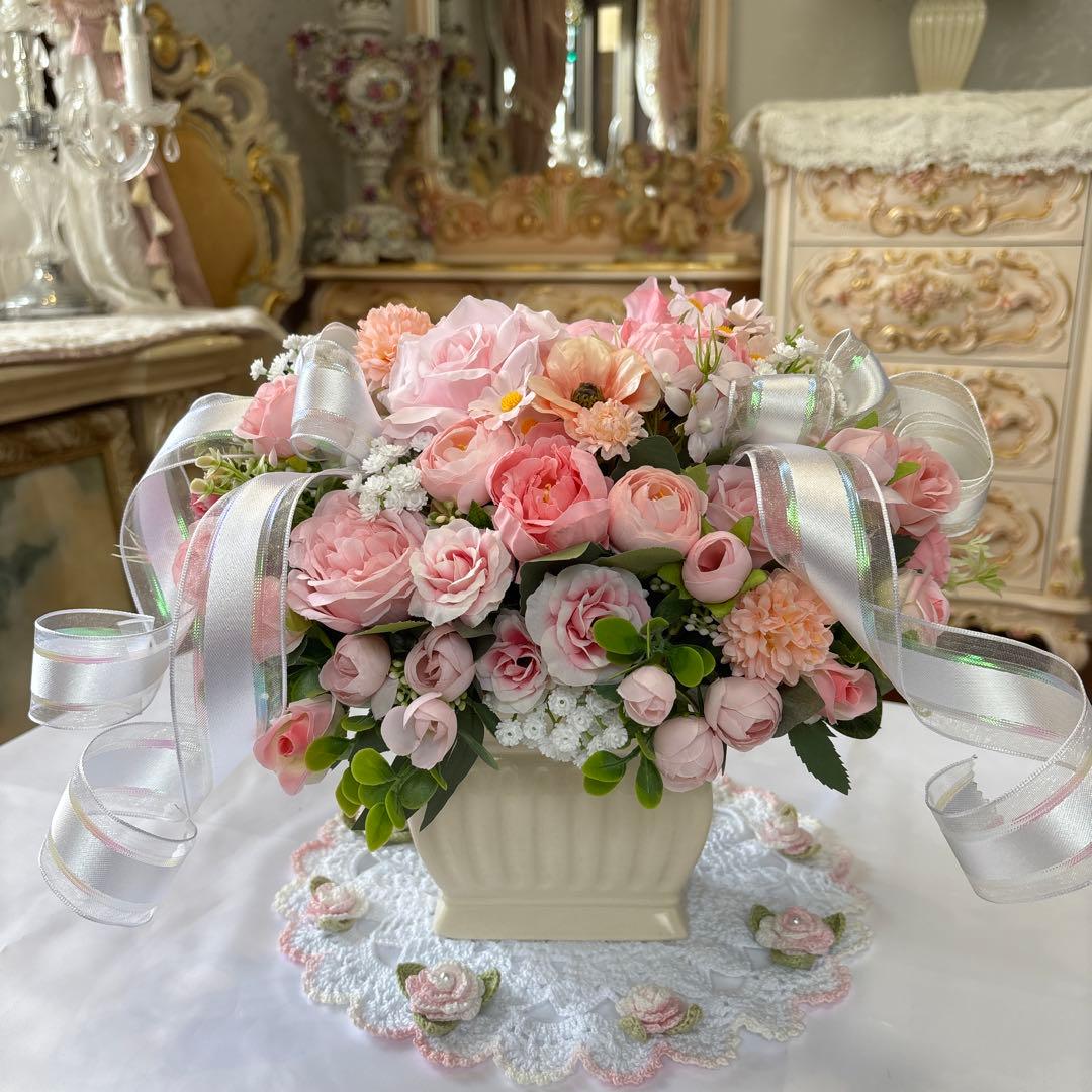 Mサイズ フラワーアレンジメント 造花 オーロラリボン