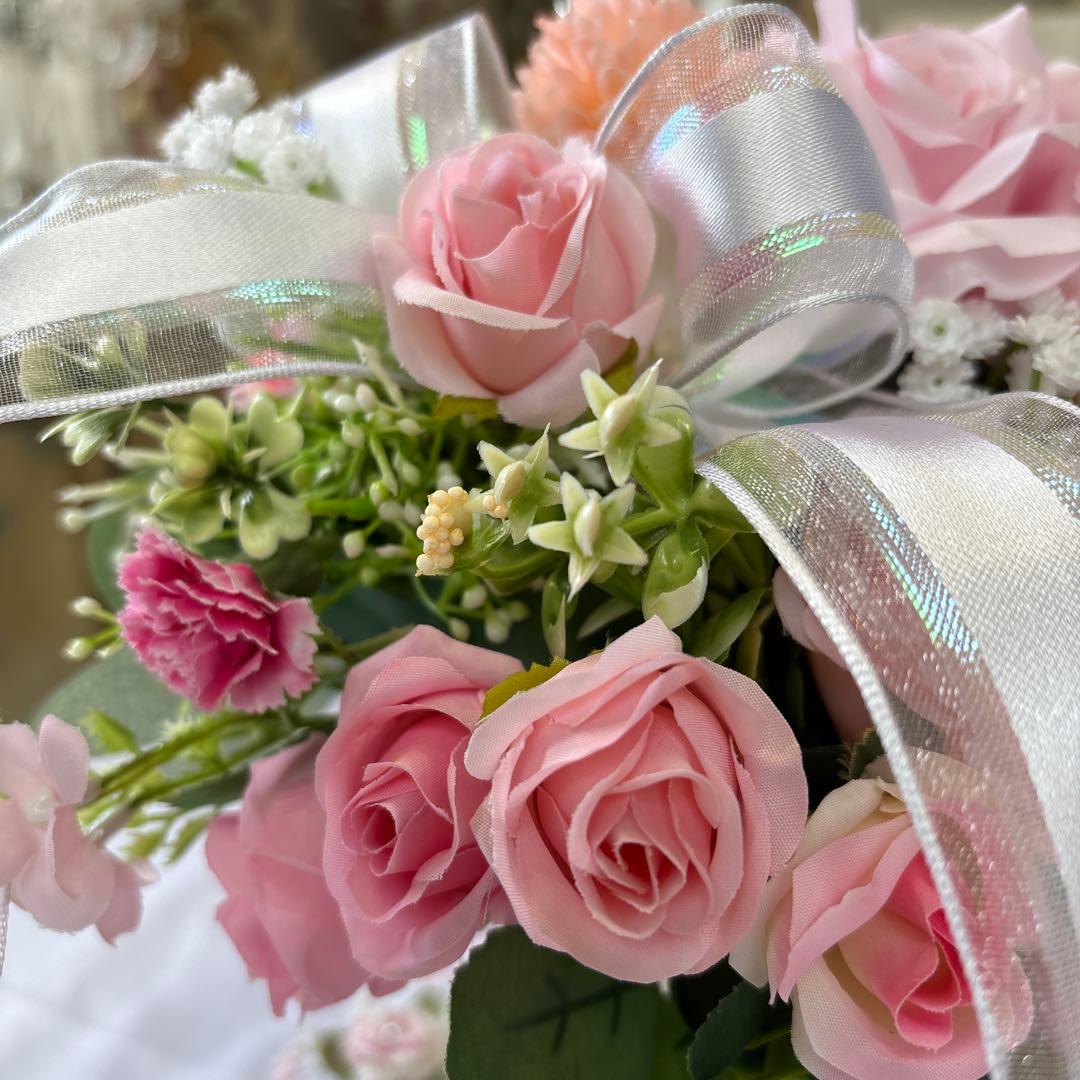 Mサイズ フラワーアレンジメント 造花 オーロラリボン