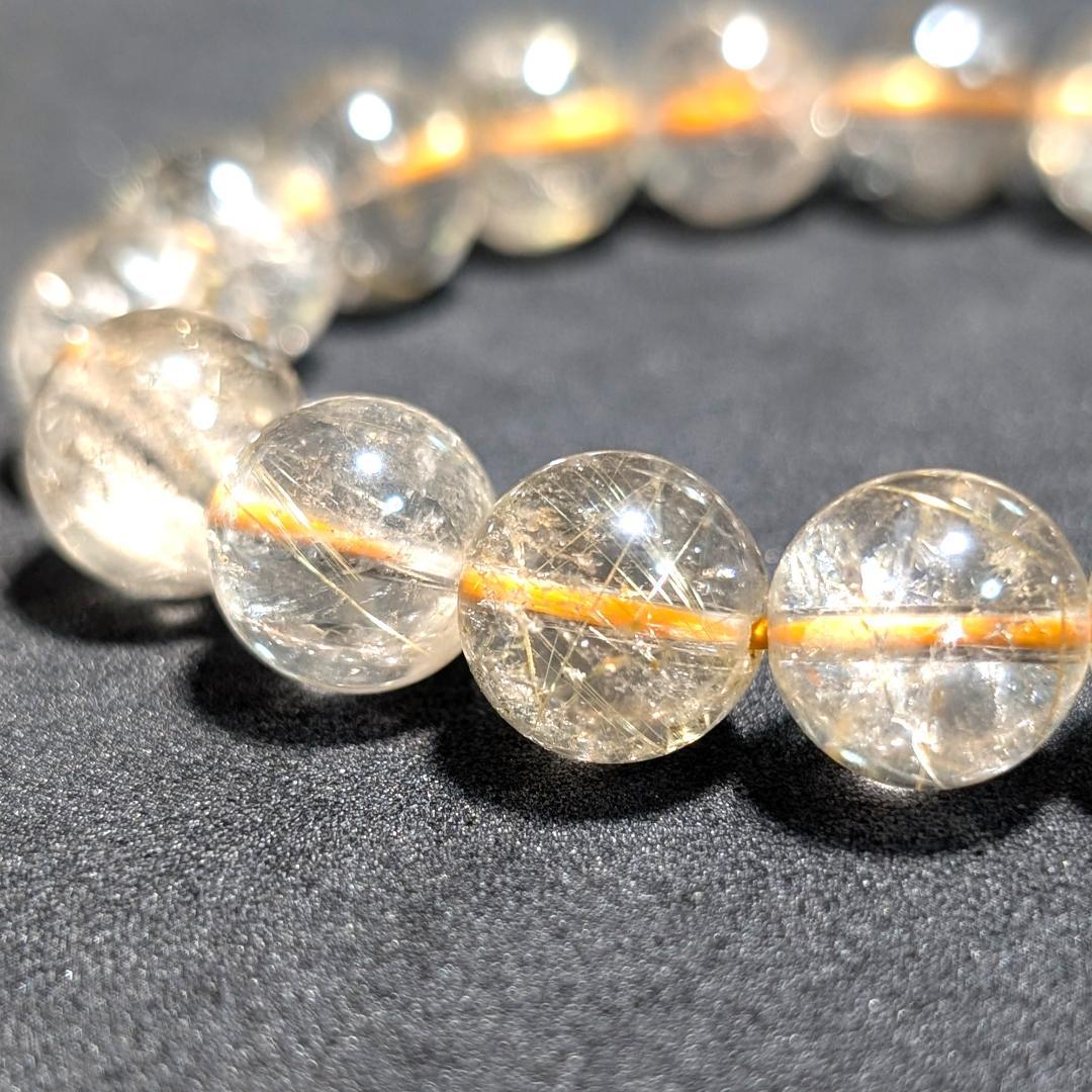 一点物 魅惑のオーラを放つ ゴールドルチルブレスレット 11ミリ 虹入り金針水晶