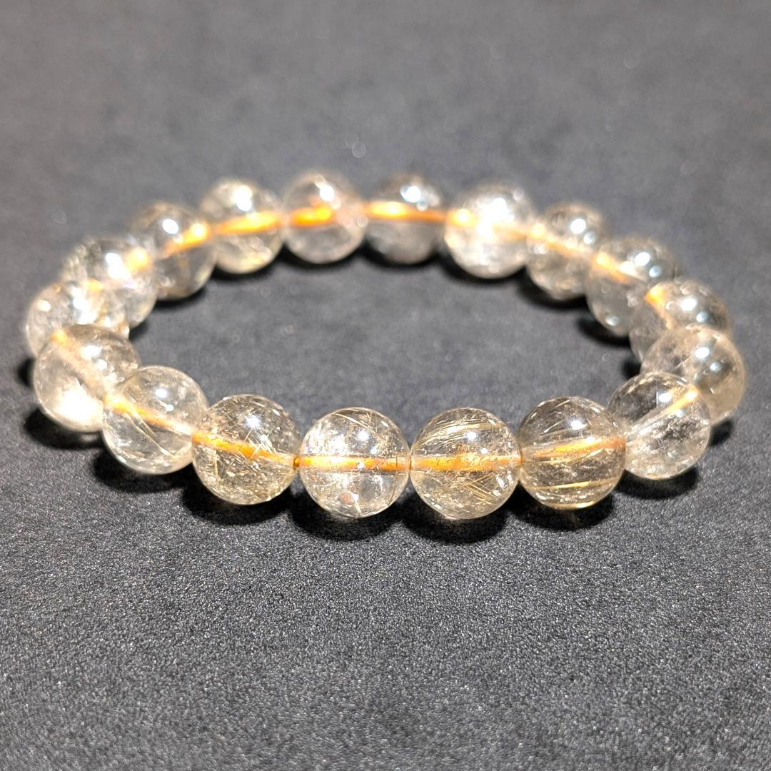 一点物 魅惑のオーラを放つ ゴールドルチルブレスレット 11ミリ 虹入り金針水晶