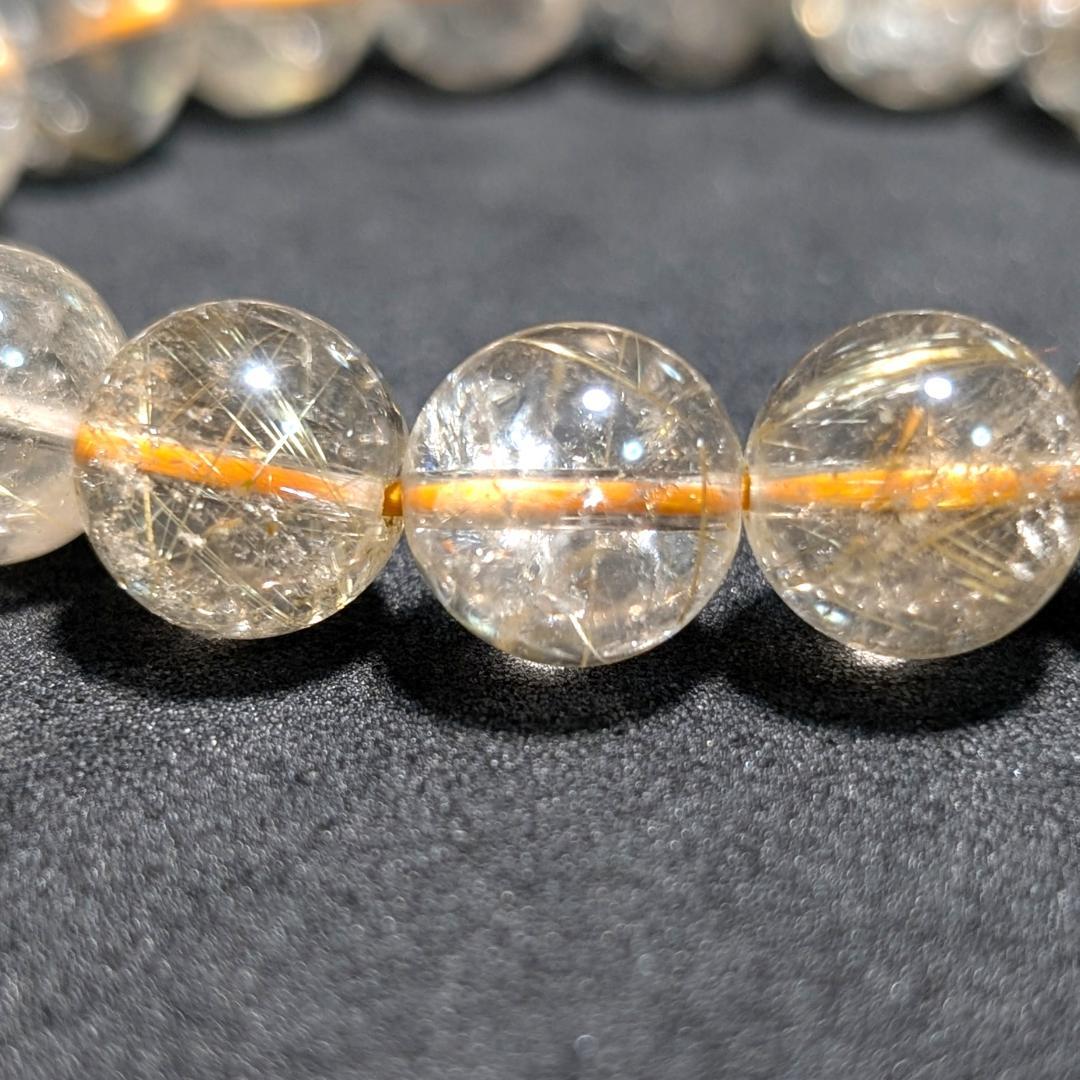 一点物 魅惑のオーラを放つ ゴールドルチルブレスレット 11ミリ 虹入り金針水晶