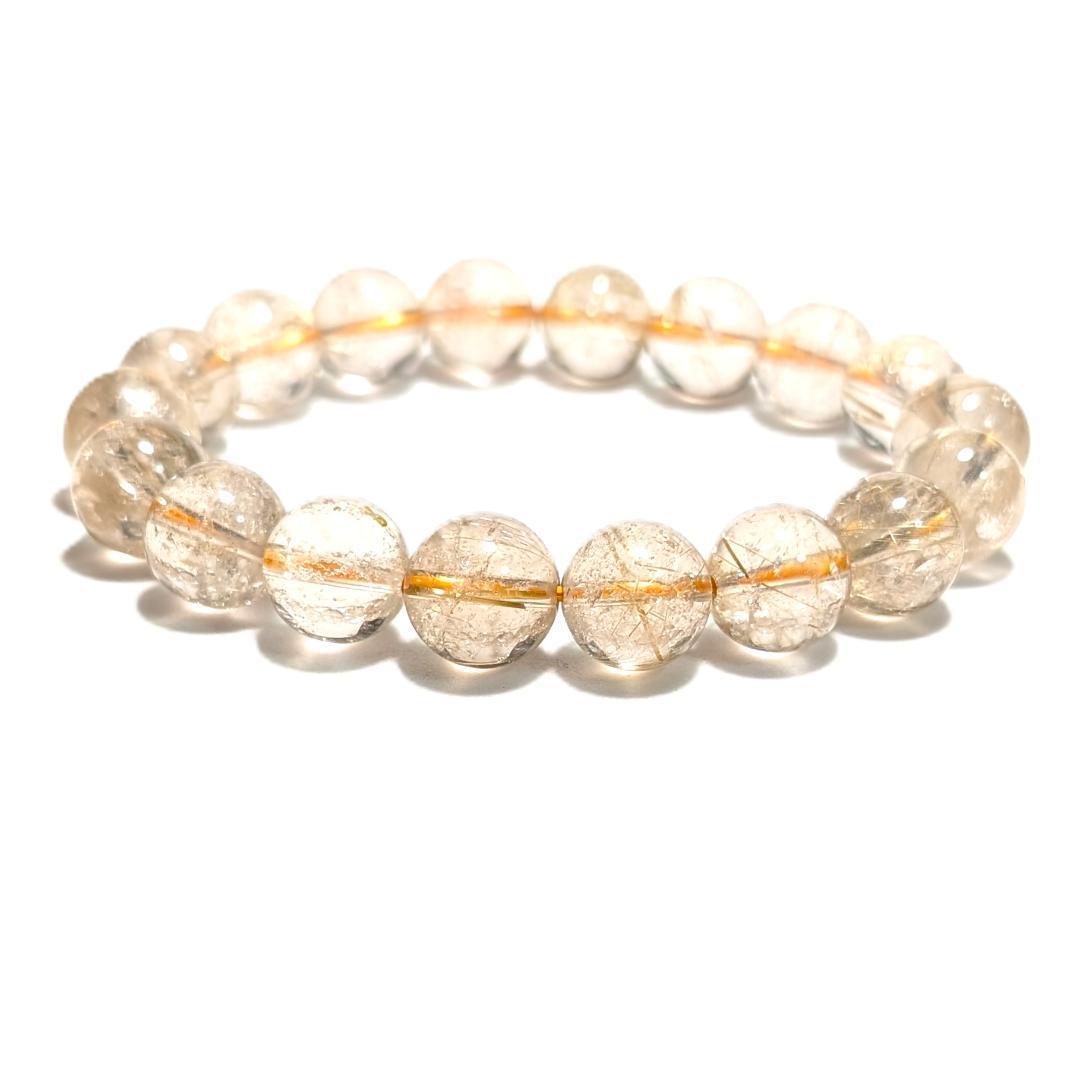 一点物 魅惑のオーラを放つ ゴールドルチルブレスレット 11ミリ 虹入り金針水晶