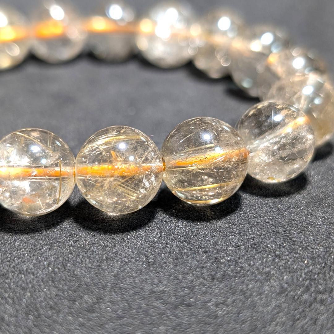 一点物 魅惑のオーラを放つ ゴールドルチルブレスレット 11ミリ 虹入り金針水晶