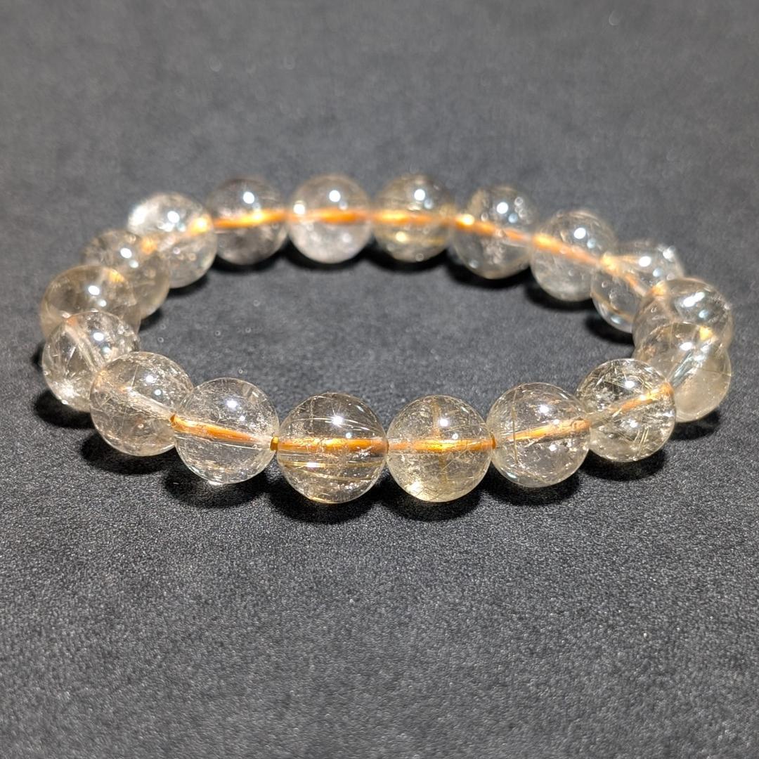 一点物 魅惑のオーラを放つ ゴールドルチルブレスレット 11ミリ 虹入り金針水晶
