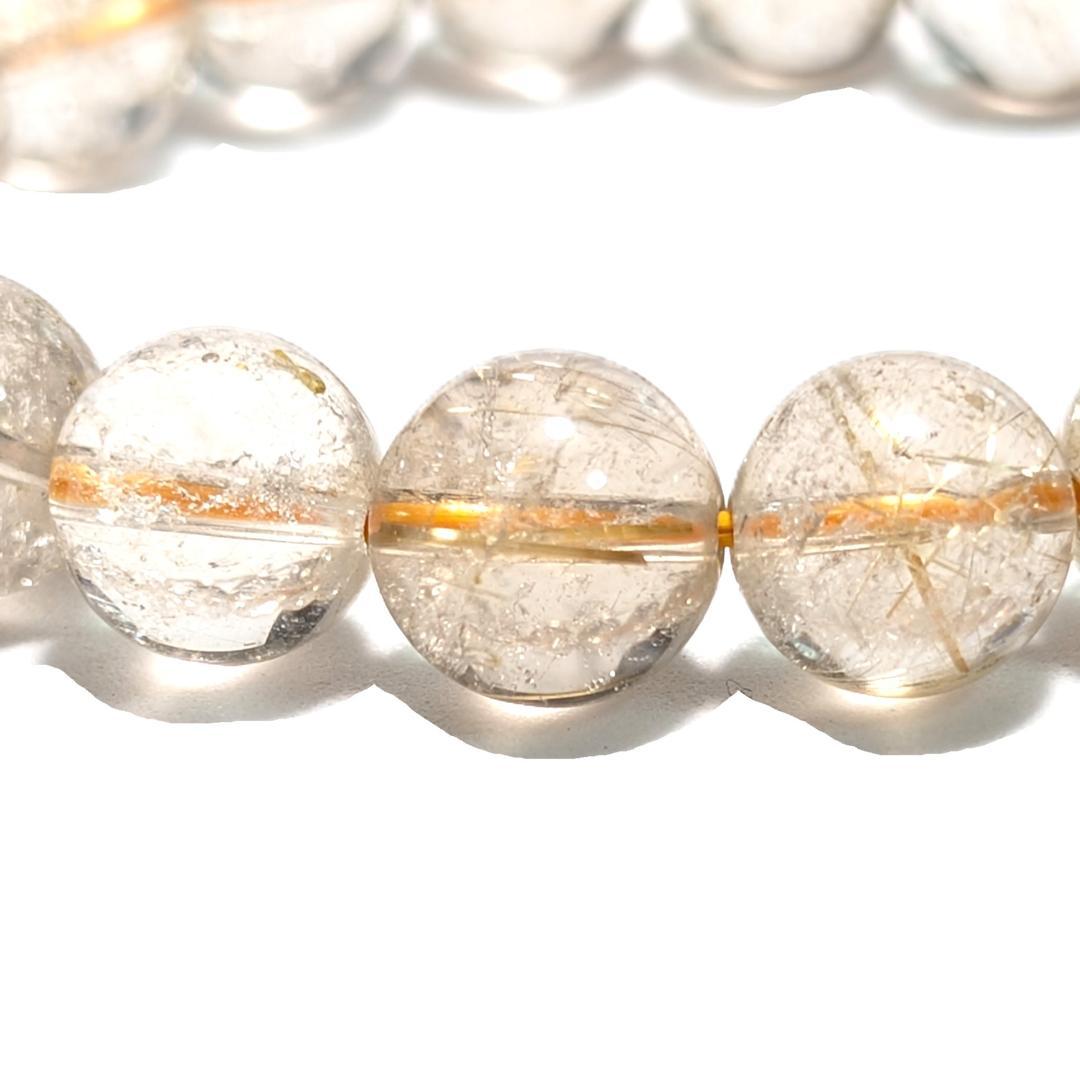 一点物 魅惑のオーラを放つ ゴールドルチルブレスレット 11ミリ 虹入り金針水晶