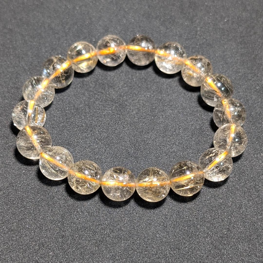 一点物 魅惑のオーラを放つ ゴールドルチルブレスレット 11ミリ 虹入り金針水晶