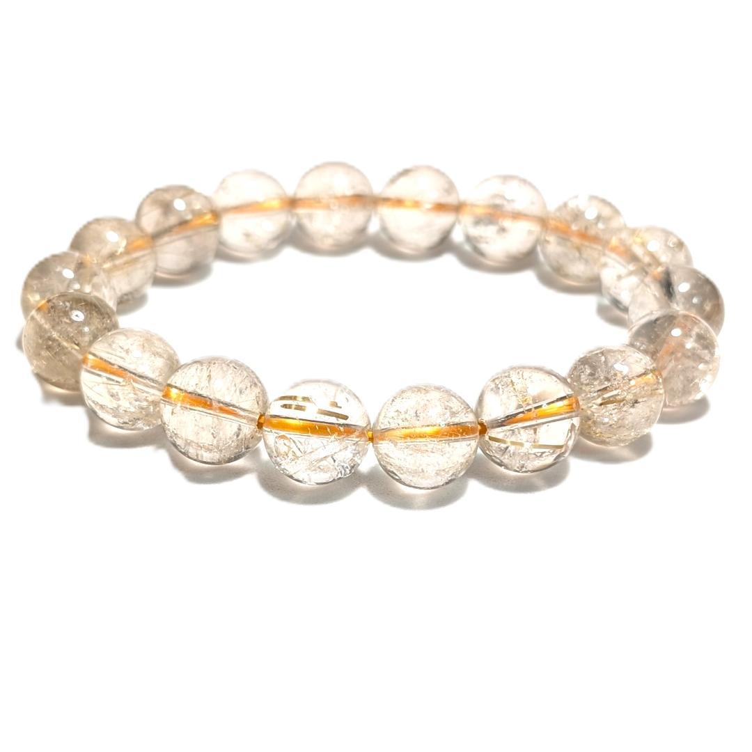 一点物 魅惑のオーラを放つ ゴールドルチルブレスレット 11ミリ 虹入り金針水晶