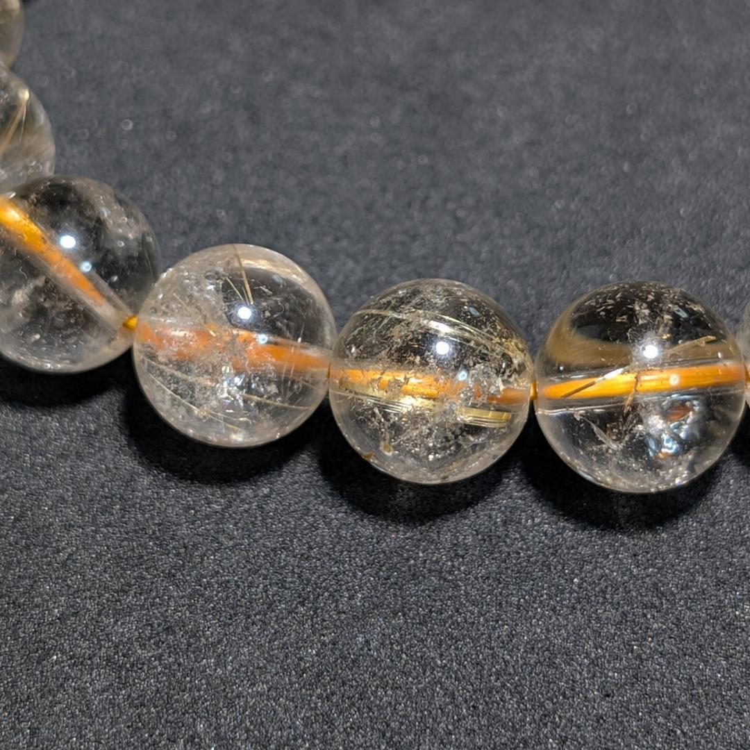 一点物 魅惑のオーラを放つ ゴールドルチルブレスレット 11ミリ 虹入り金針水晶