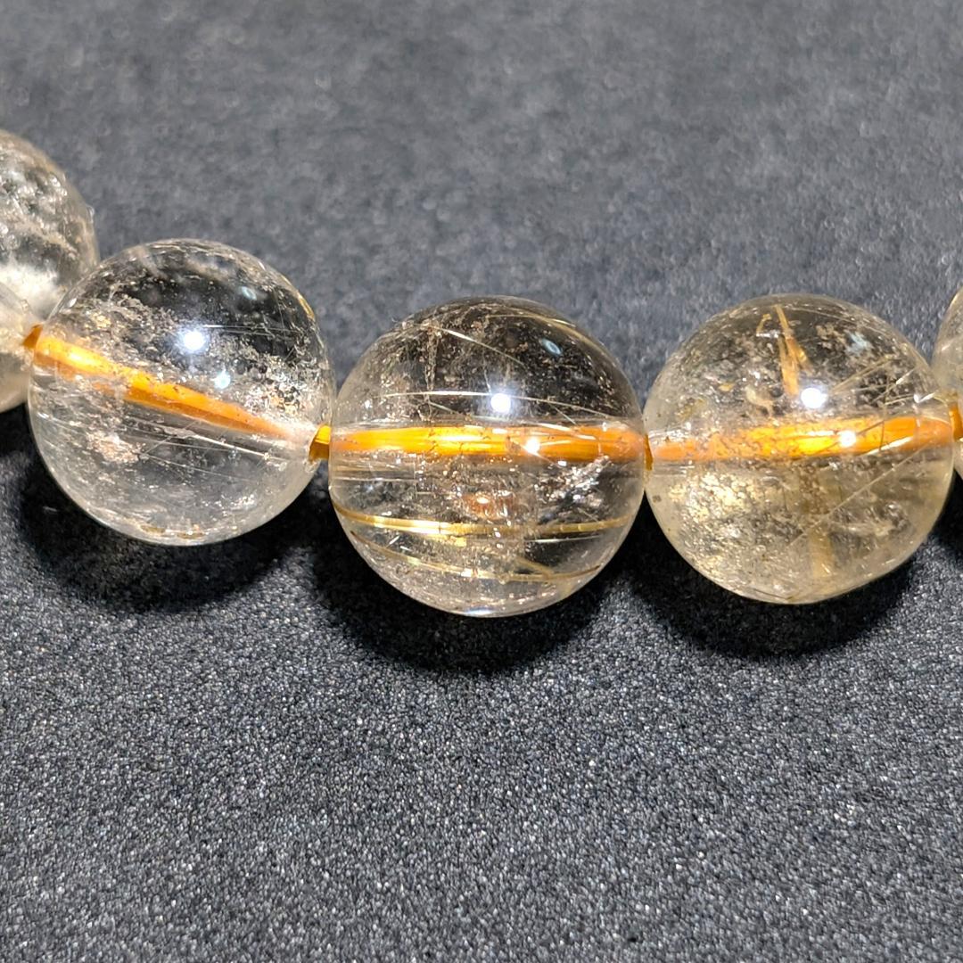 一点物 魅惑のオーラを放つ ゴールドルチルブレスレット 11ミリ 虹入り金針水晶