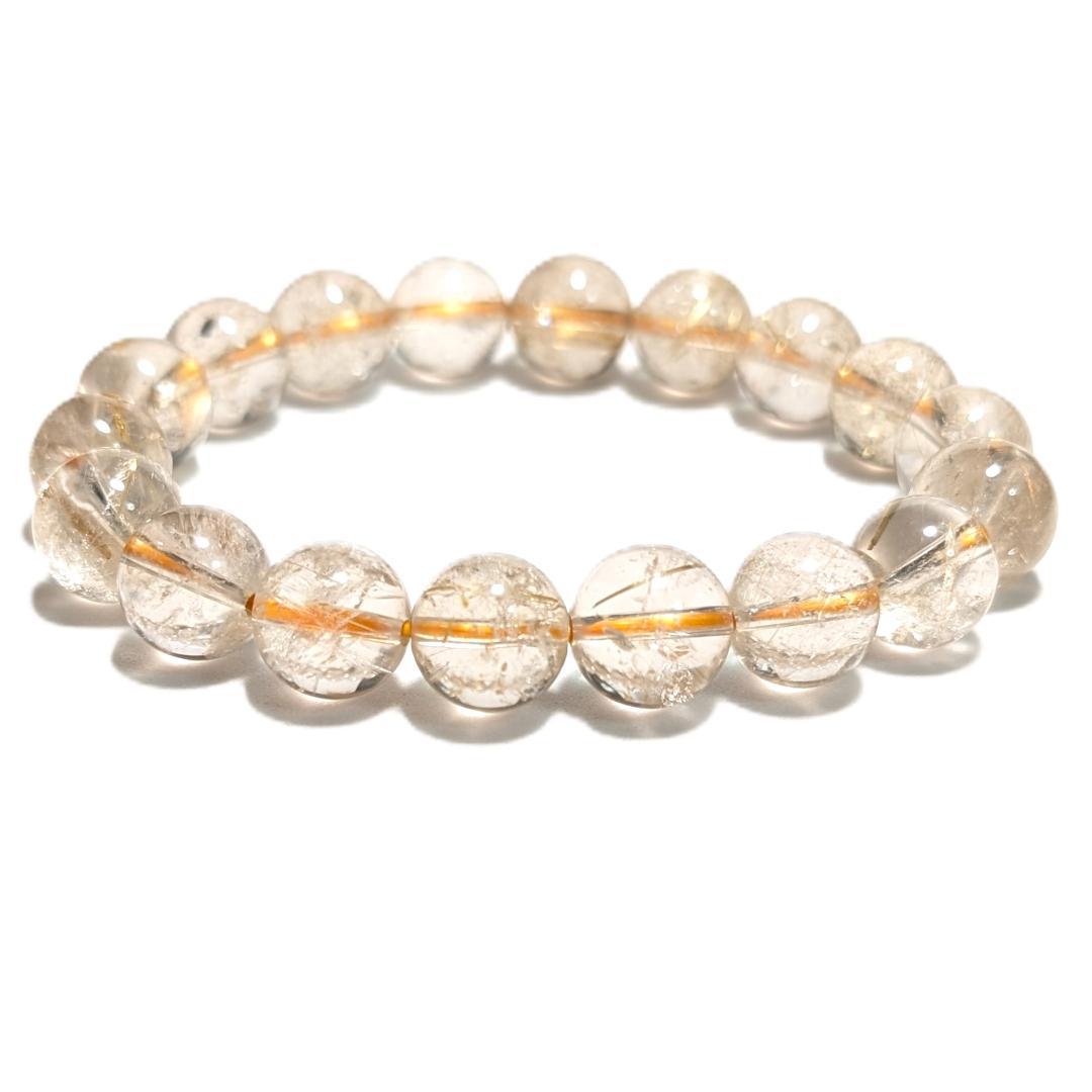 一点物 魅惑のオーラを放つ ゴールドルチルブレスレット 11ミリ 虹入り金針水晶