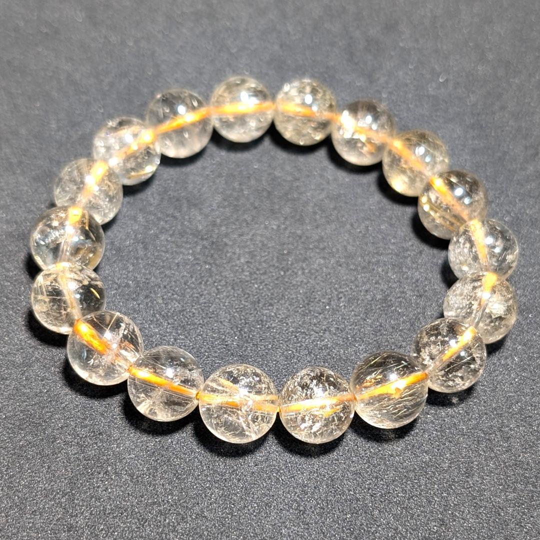 一点物 魅惑のオーラを放つ ゴールドルチルブレスレット 11ミリ 虹入り金針水晶