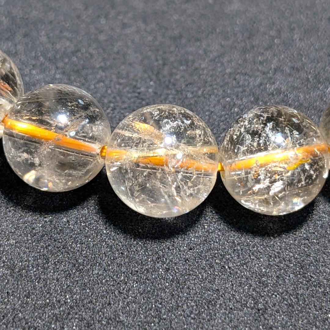 一点物 魅惑のオーラを放つ ゴールドルチルブレスレット 11ミリ 虹入り金針水晶