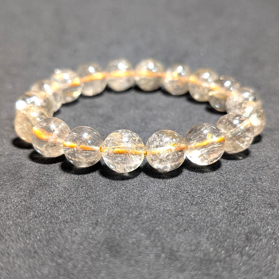 一点物 魅惑のオーラを放つ ゴールドルチルブレスレット 11ミリ 虹入り金針水晶