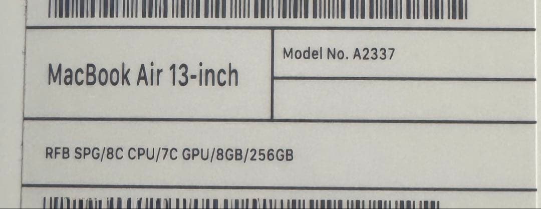 MacBook Air M1 8GB/256GB/バッテリー状態94%